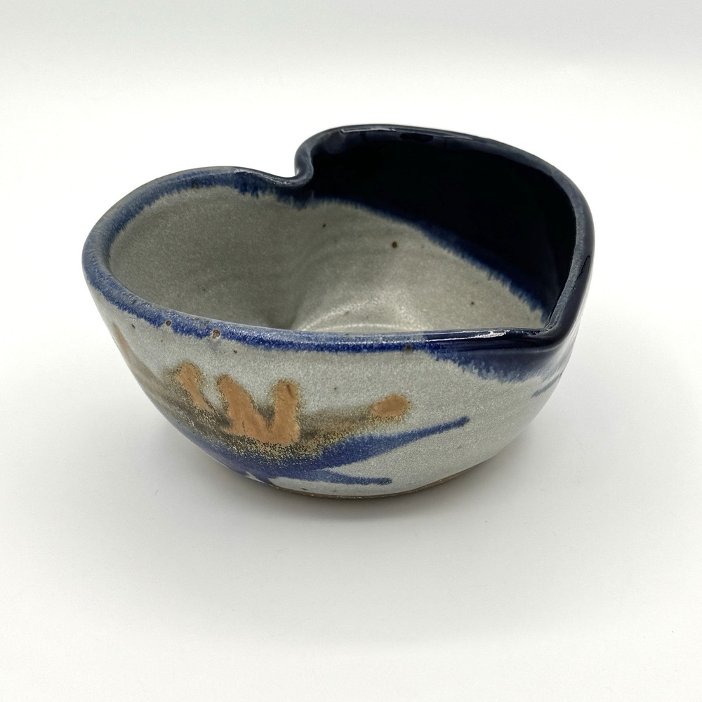 Studio‎ Pottery Heart Bowl Signed 2000 Blue Gray Handmade Dish Art Pottery